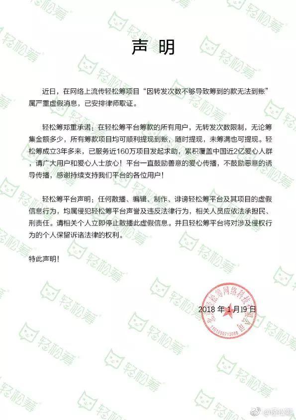 轻松筹平台提现条件_轻松筹筹款转发次数限制_轻松筹筹不够目标金额