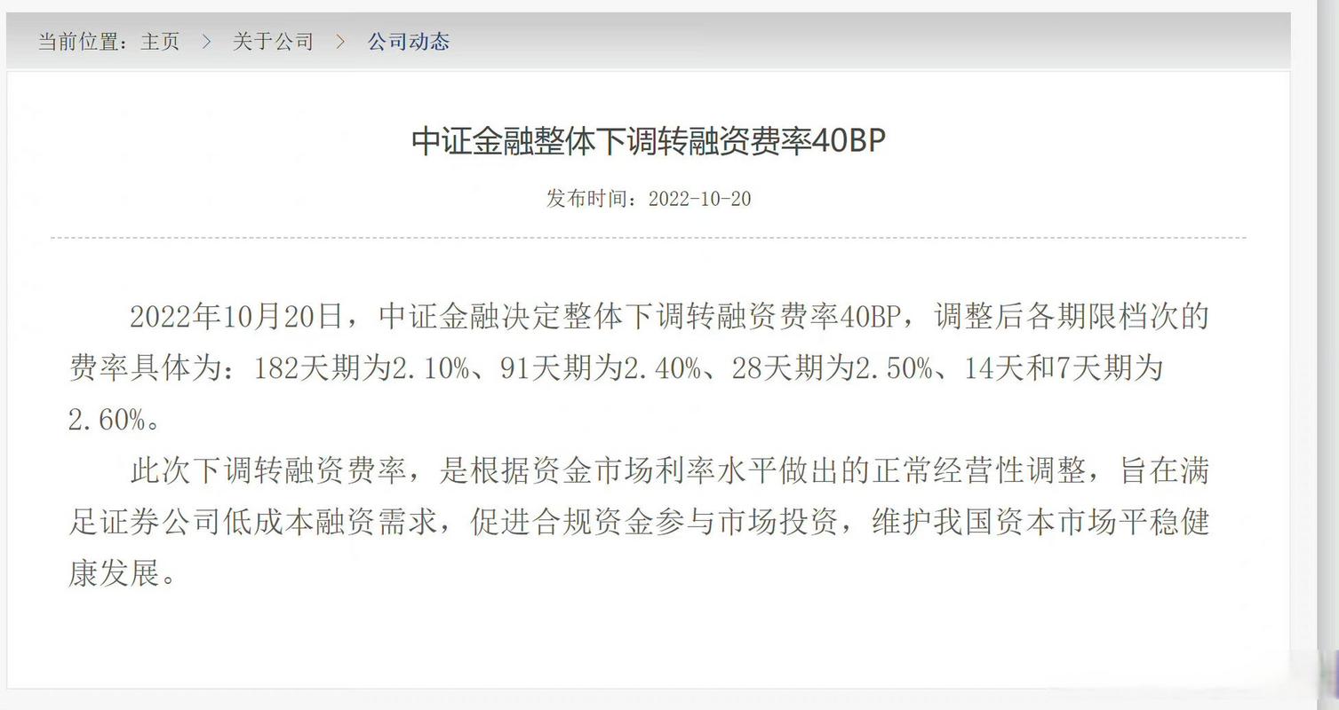 中证金融转融资费率下调40BP_证金公司下调转融资费率目的及影响_证券公司资金来源渠道